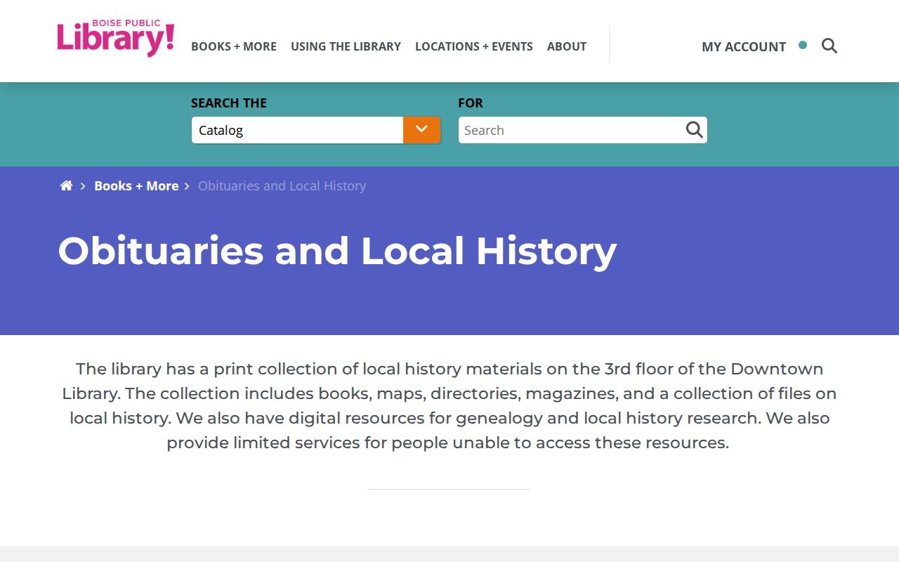 Boise residents directory library obituary and local history service
