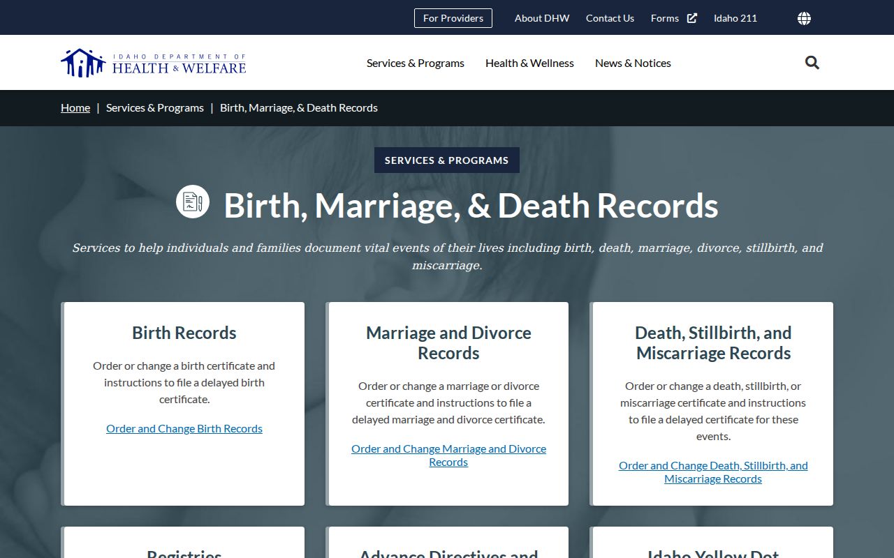 Boise residents directory Idaho vital records access