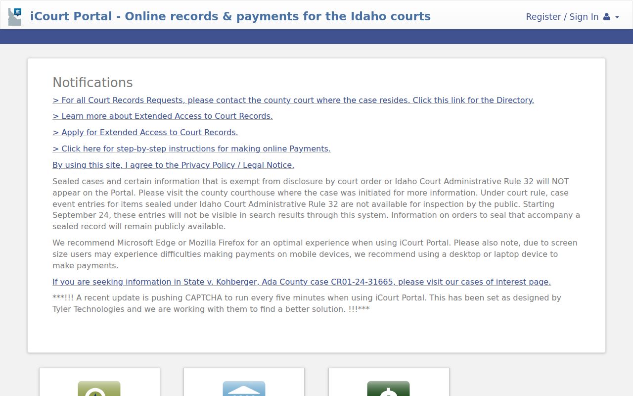 Boise resident lookup through the current Idaho iCourt portal