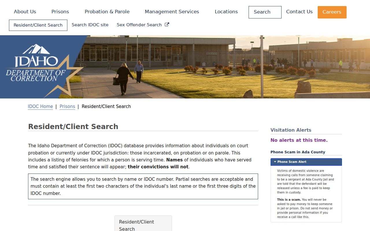Boise resident lookup with Idaho correctional resident client search